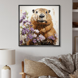 Brown Tranquil Wetland Beaver blooms - Nursery Teddy Bear Bedroom Wall Art
