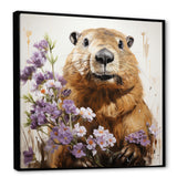Brown Tranquil Wetland Beaver blooms - Nursery Teddy Bear Bedroom Wall Art