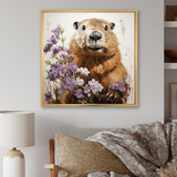 Brown Tranquil Wetland Beaver blooms - Nursery Teddy Bear Bedroom Wall Art