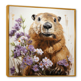Brown Tranquil Wetland Beaver blooms - Nursery Teddy Bear Bedroom Wall Art