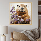 Brown Tranquil Wetland Beaver blooms - Nursery Teddy Bear Bedroom Wall Art