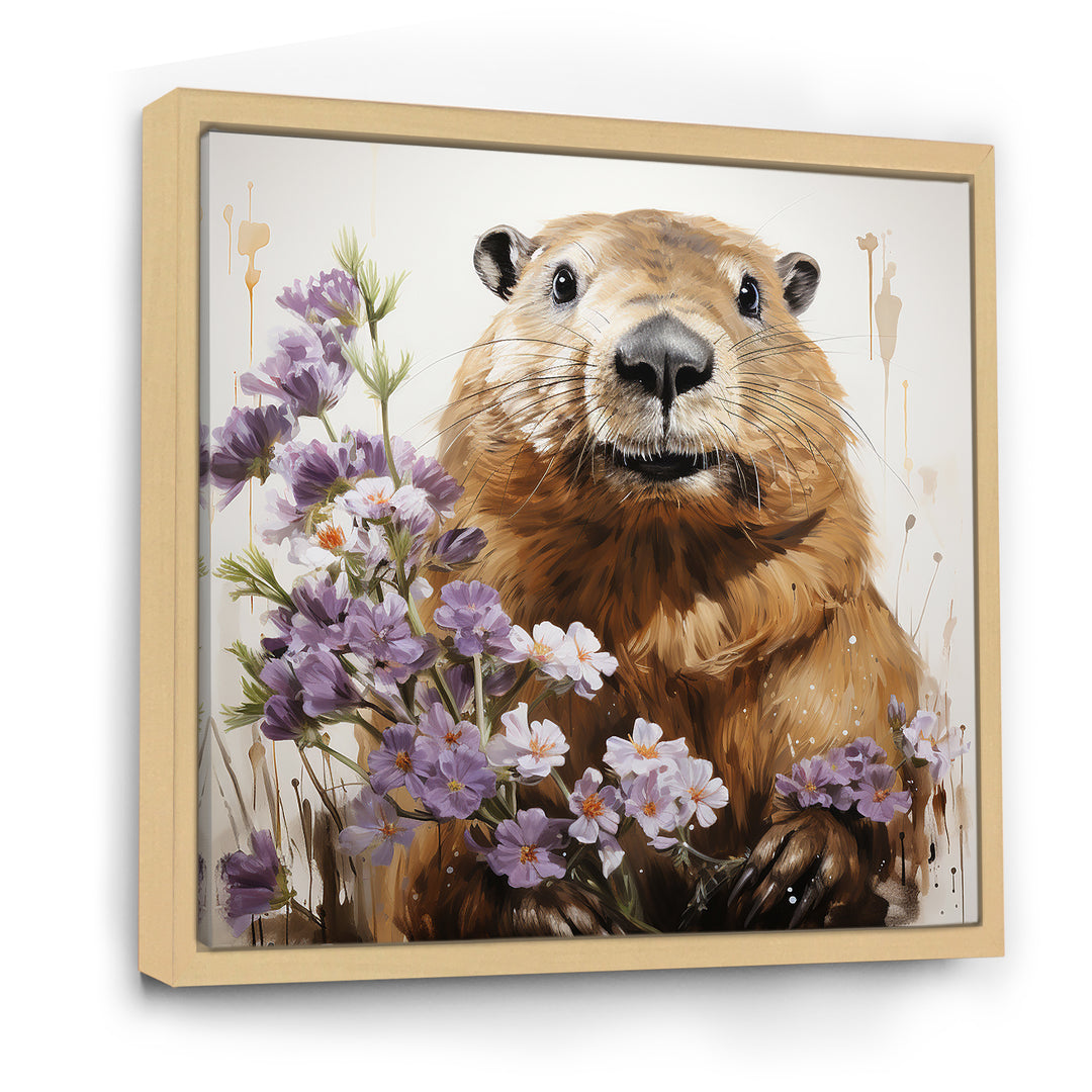 Brown Tranquil Wetland Beaver blooms - Nursery Teddy Bear Bedroom Wall Art