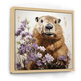 Brown Tranquil Wetland Beaver blooms - Nursery Teddy Bear Bedroom Wall Art