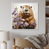 Brown Tranquil Wetland Beaver blooms - Nursery Teddy Bear Bedroom Wall Art