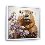 Brown Tranquil Wetland Beaver blooms - Nursery Teddy Bear Bedroom Wall Art