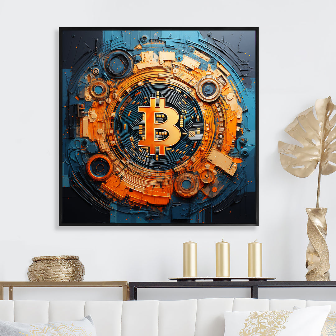 Orange Vibrant Bitcoin crypto - Nursery Teddy Bear Wall Art Prints