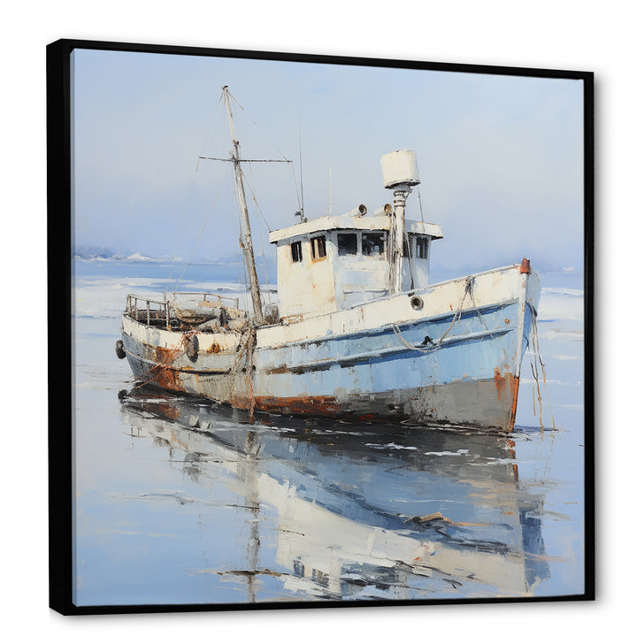 Minimalist White Nautical fishing boat - White Nursery Teddy Bear Wall Art