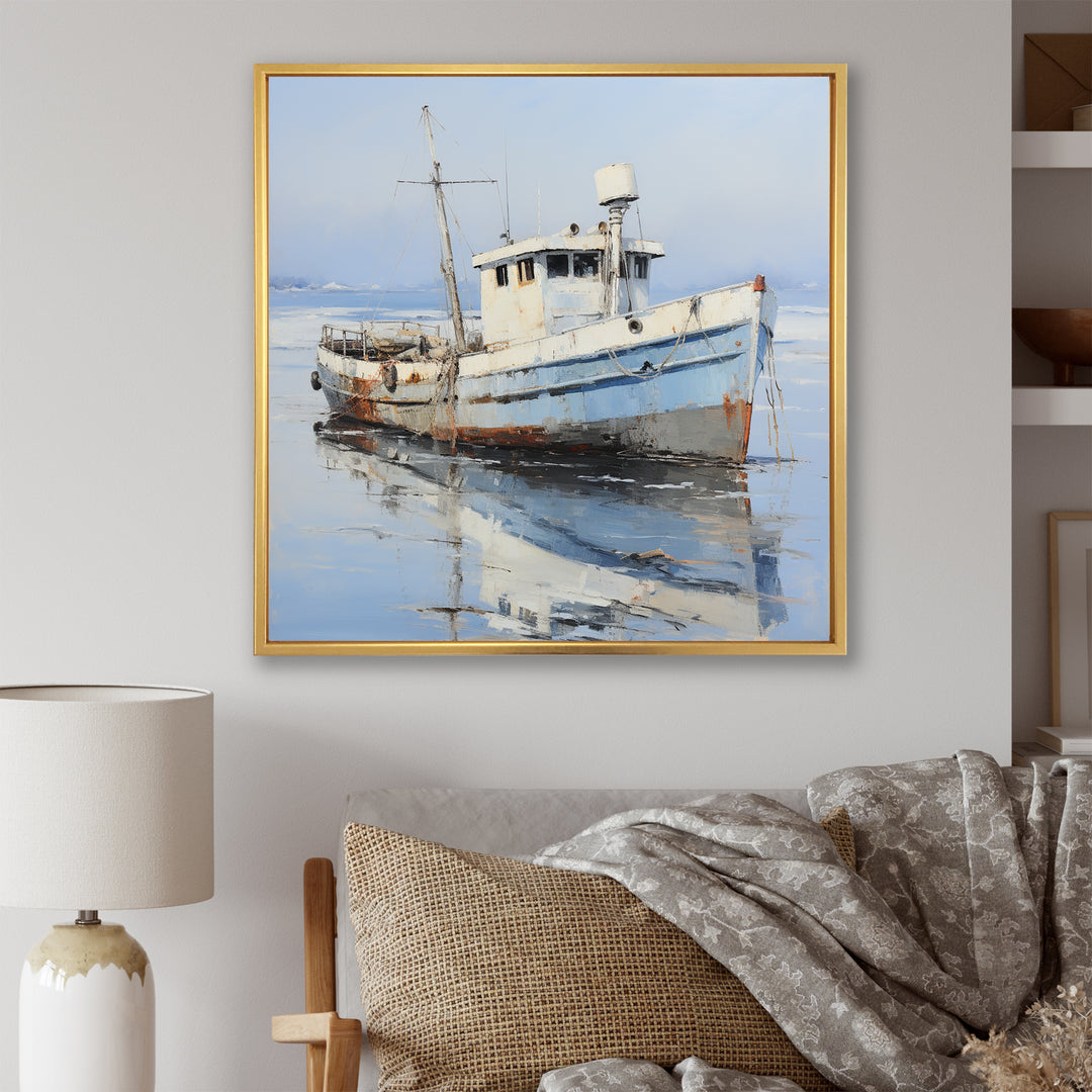 Minimalist White Nautical fishing boat - White Nursery Teddy Bear Wall Art