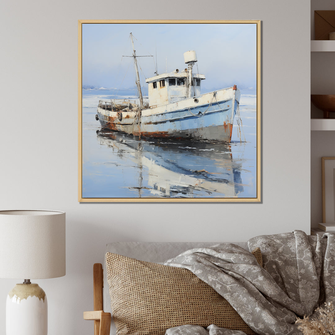 Minimalist White Nautical fishing boat - White Nursery Teddy Bear Wall Art
