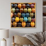 Yellow Boho Pottery Decor - Nursery Teddy Bear Framed Canvas Art