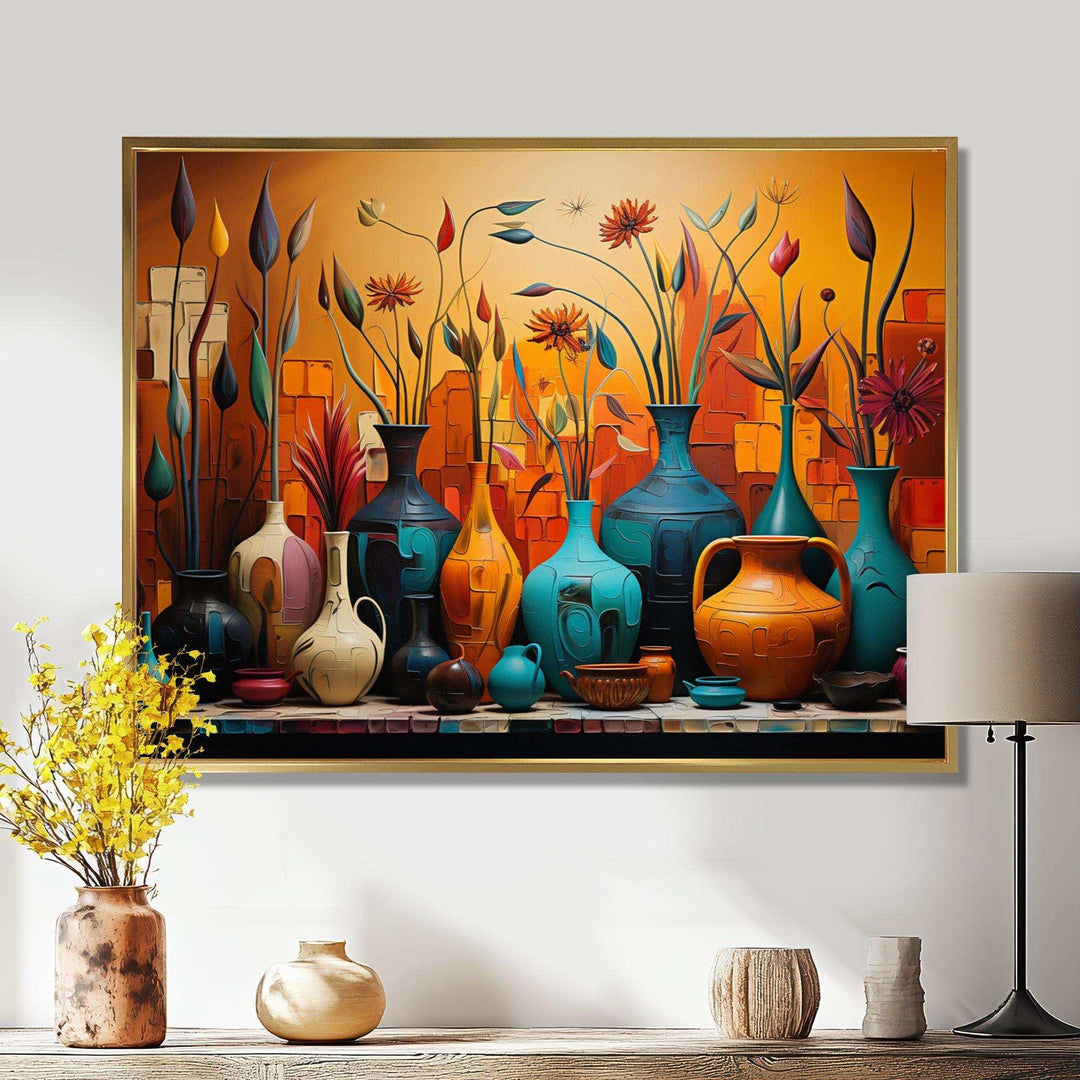 Orange Boho Pottery Expressions I - Geometric Canvas Wall Art
