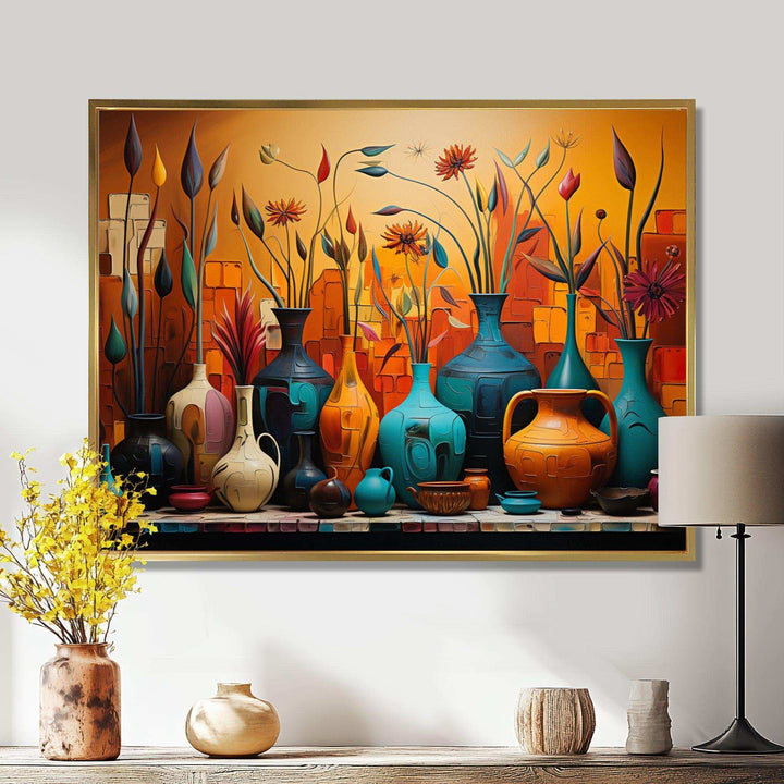 Orange Boho Pottery Expressions I - Geometric Canvas Wall Art