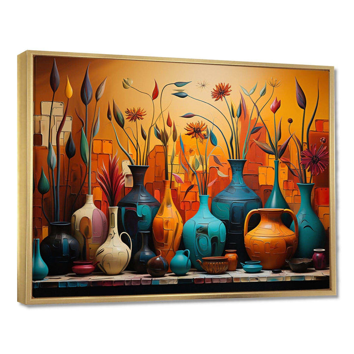 Orange Boho Pottery Expressions I - Geometric Canvas Wall Art