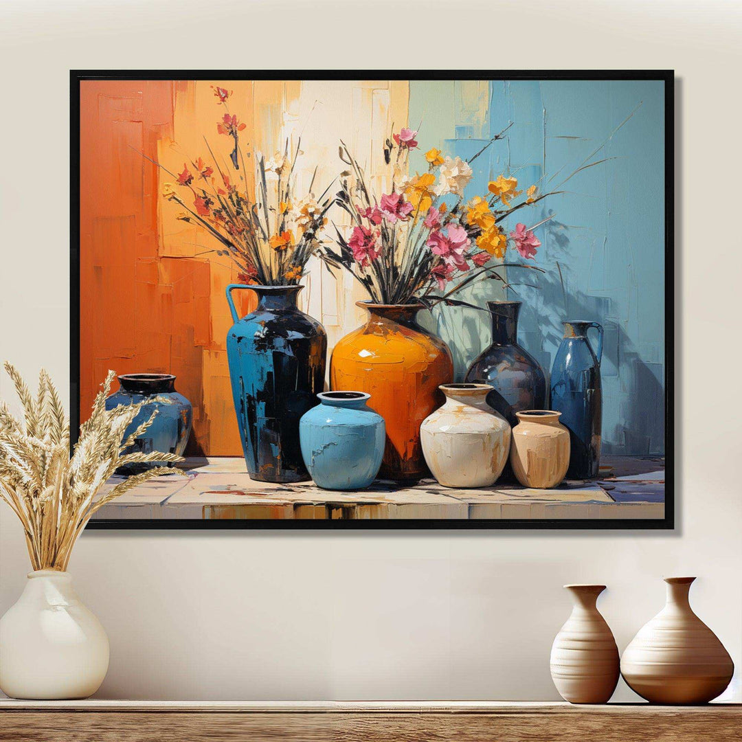 Blue Italian Pottery Expressions - Geometric Canvas Wall Art