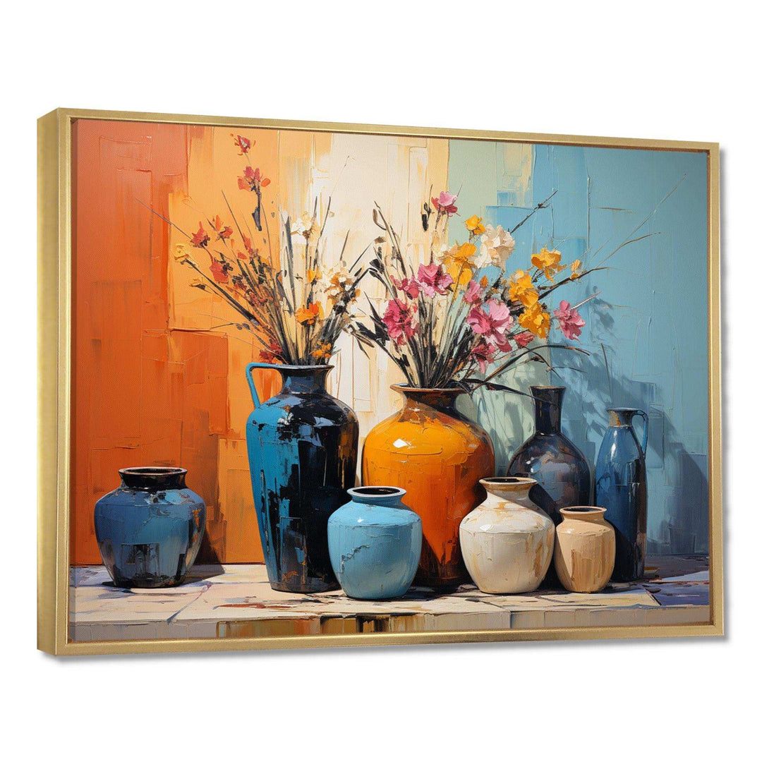 Blue Italian Pottery Expressions - Geometric Canvas Wall Art