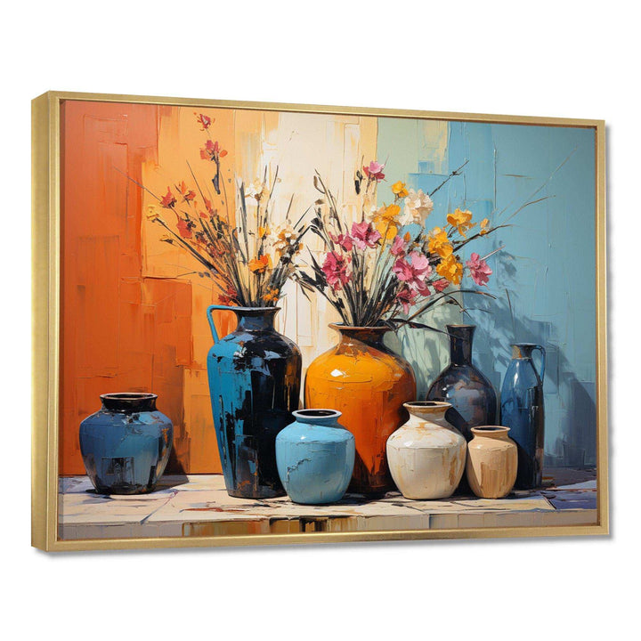 Blue Italian Pottery Expressions - Geometric Canvas Wall Art