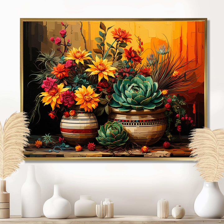 Boho mexican Pottery blooms - Geometric Canvas Wall Art