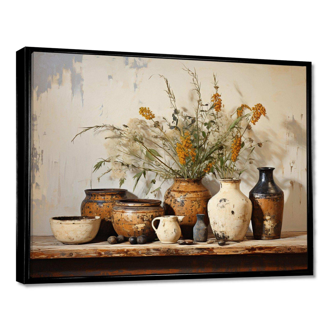 Brown floral Vintage Pottery Artifacts - Geometric Canvas Wall Art