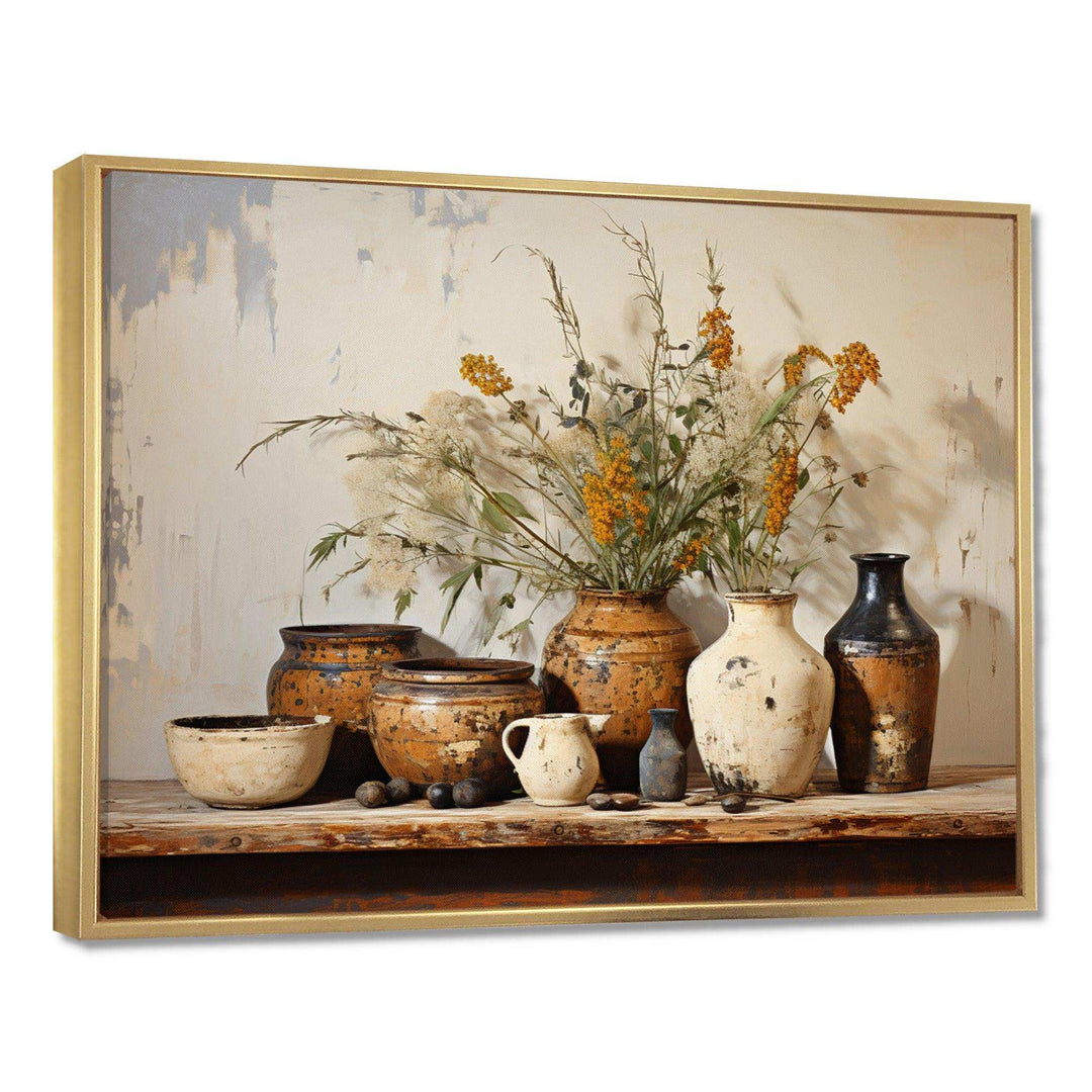 Brown floral Vintage Pottery Artifacts - Geometric Canvas Wall Art