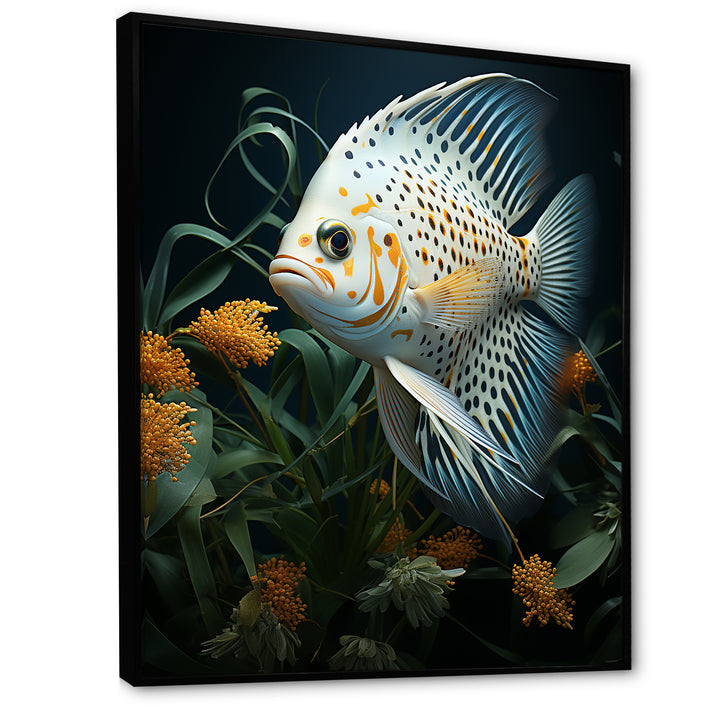 White Classical Butterfly fish Symphony - Butterfly Fish Framed Canvas Art