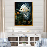 White Classical Butterfly fish Symphony - Butterfly Fish Framed Canvas Art