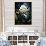 White Classical Butterfly fish Symphony - Butterfly Fish Framed Canvas Art