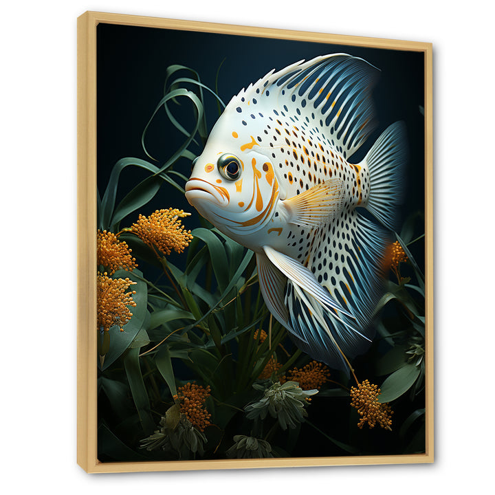 White Classical Butterfly fish Symphony - Butterfly Fish Framed Canvas Art