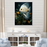 White Classical Butterfly fish Symphony - Butterfly Fish Framed Canvas Art