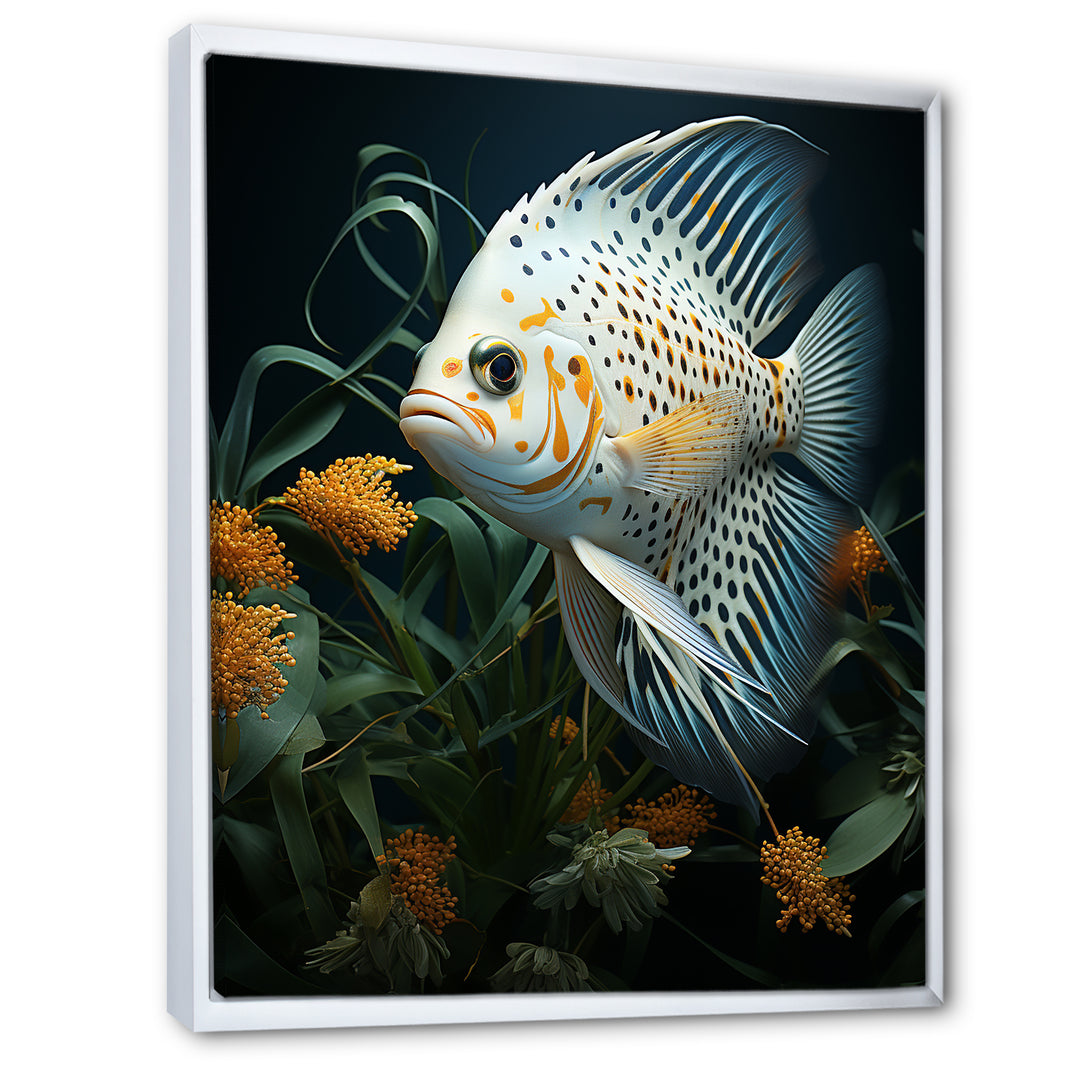 White Classical Butterfly fish Symphony - Butterfly Fish Framed Canvas Art