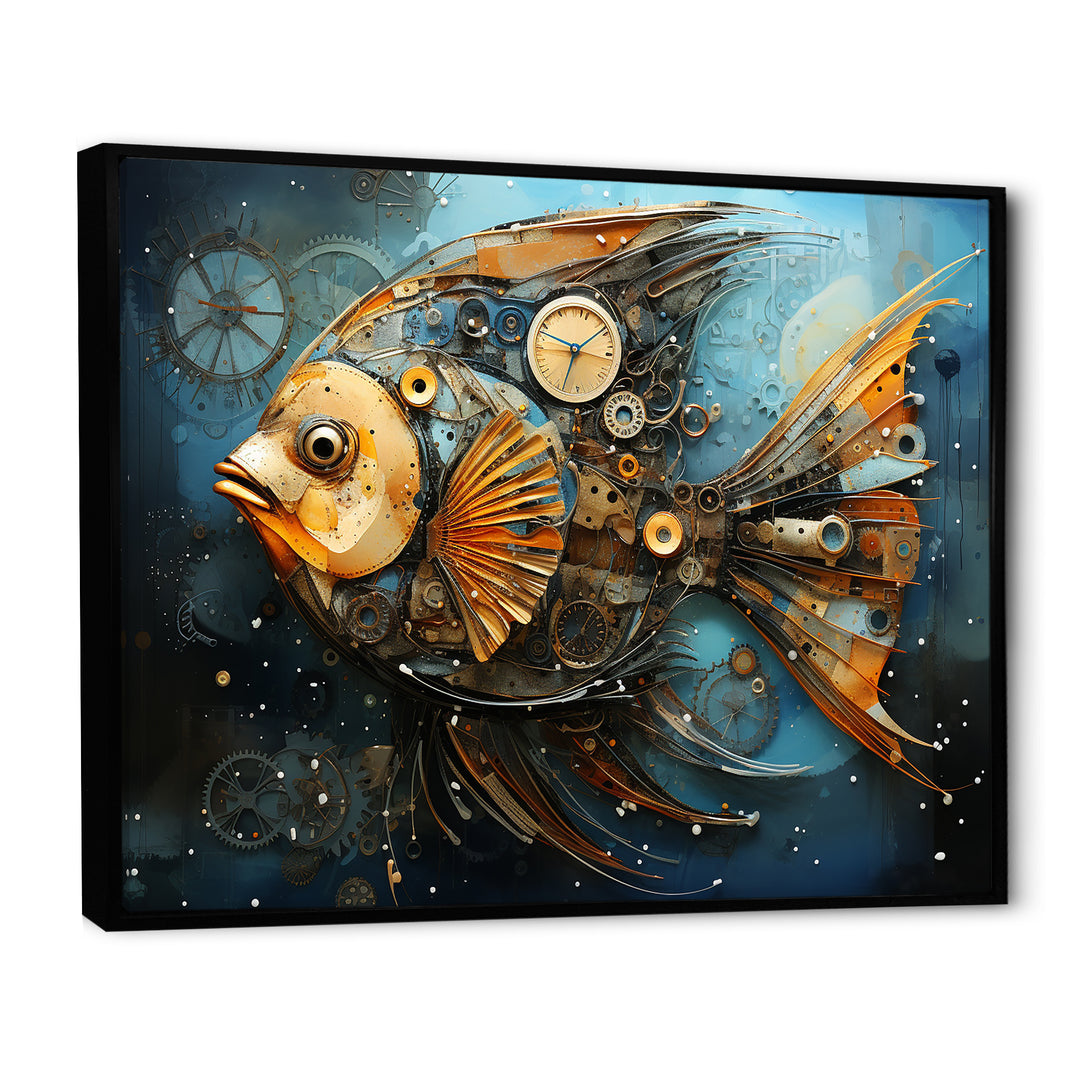 Yellow Cubist fish blue collage - Butterfly Fish Large Canvas Wall Art