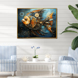 Yellow Cubist fish blue collage - Butterfly Fish Large Canvas Wall Art
