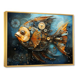 Yellow Cubist fish blue collage - Butterfly Fish Large Canvas Wall Art