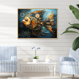 Yellow Cubist fish blue collage - Butterfly Fish Large Canvas Wall Art