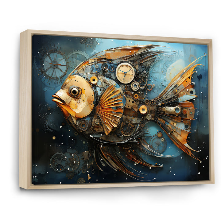 Yellow Cubist fish blue collage - Butterfly Fish Large Canvas Wall Art