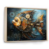 Yellow Cubist fish blue collage - Butterfly Fish Large Canvas Wall Art