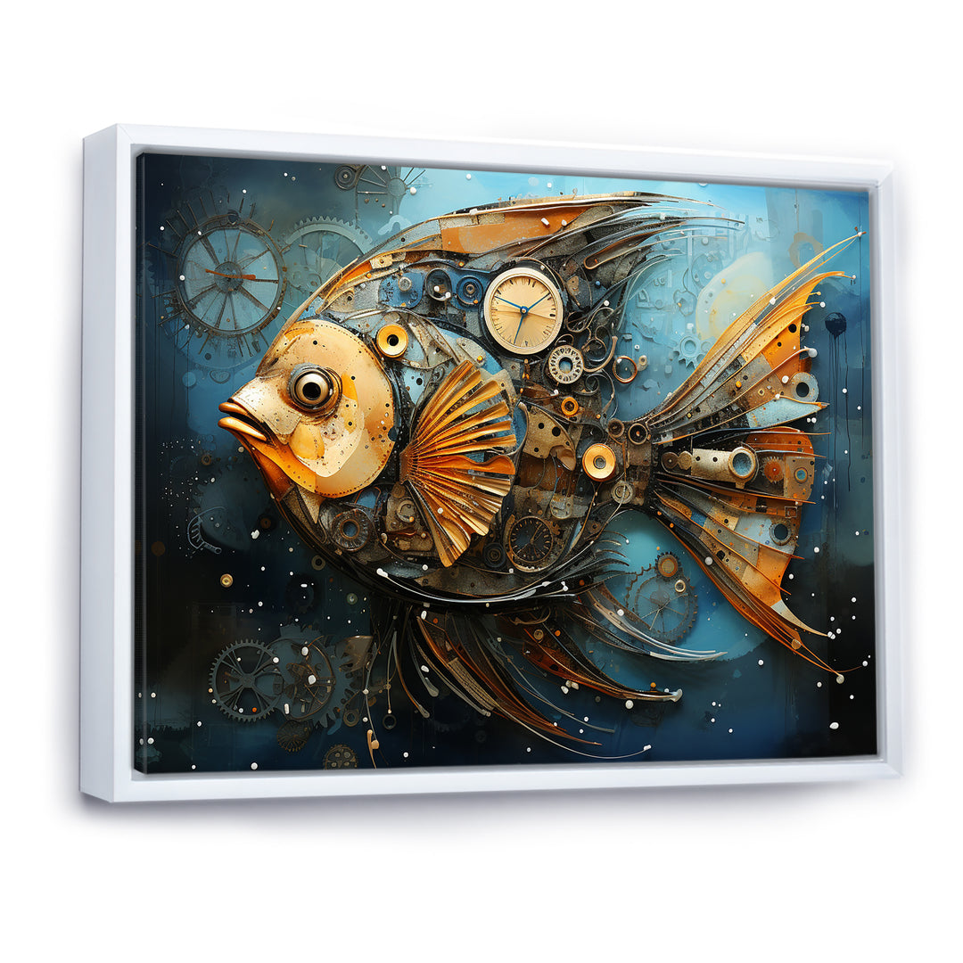 Yellow Cubist fish blue collage - Butterfly Fish Large Canvas Wall Art