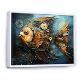 Yellow Cubist fish blue collage - Butterfly Fish Large Canvas Wall Art