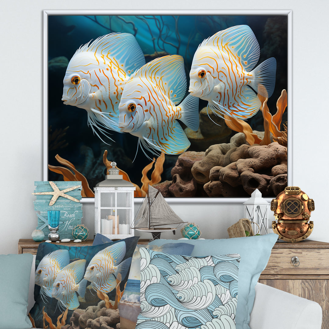 White and blue butterfly fish Wonderland - White Butterfly Fish Wall Art