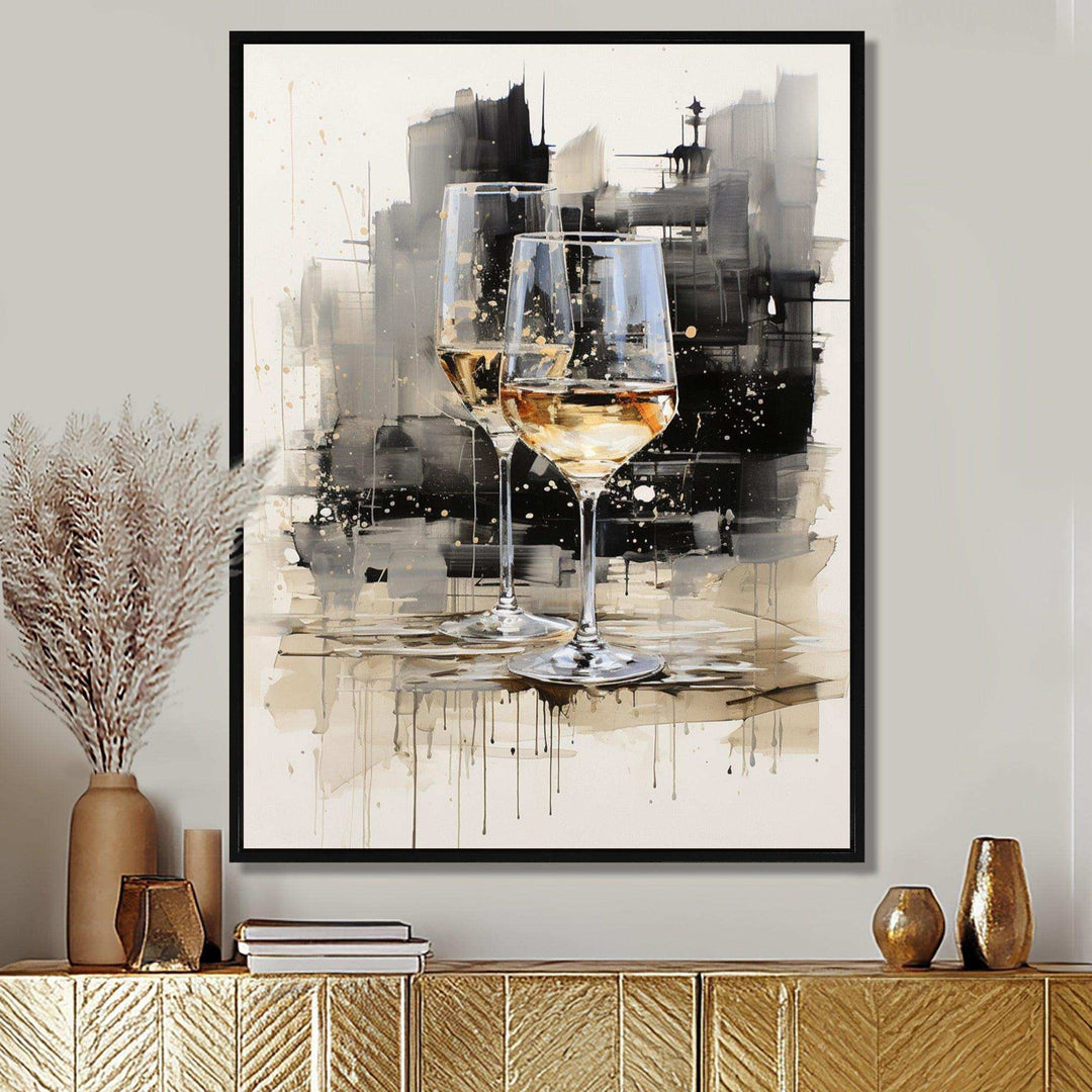 Black and white Champagne glass Essence II - Food &amp; Beverage Canvas Wall Art