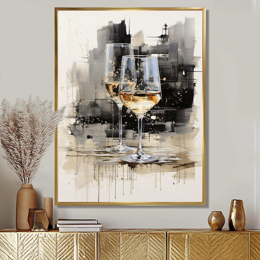 Black and white Champagne glass Essence II - Food &amp; Beverage Canvas Wall Art