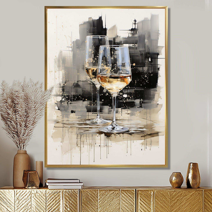 Black and white Champagne glass Essence II - Food &amp; Beverage Canvas Wall Art