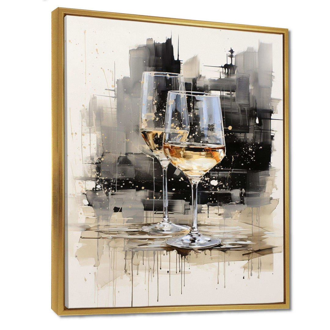 Black and white Champagne glass Essence II - Food &amp; Beverage Canvas Wall Art