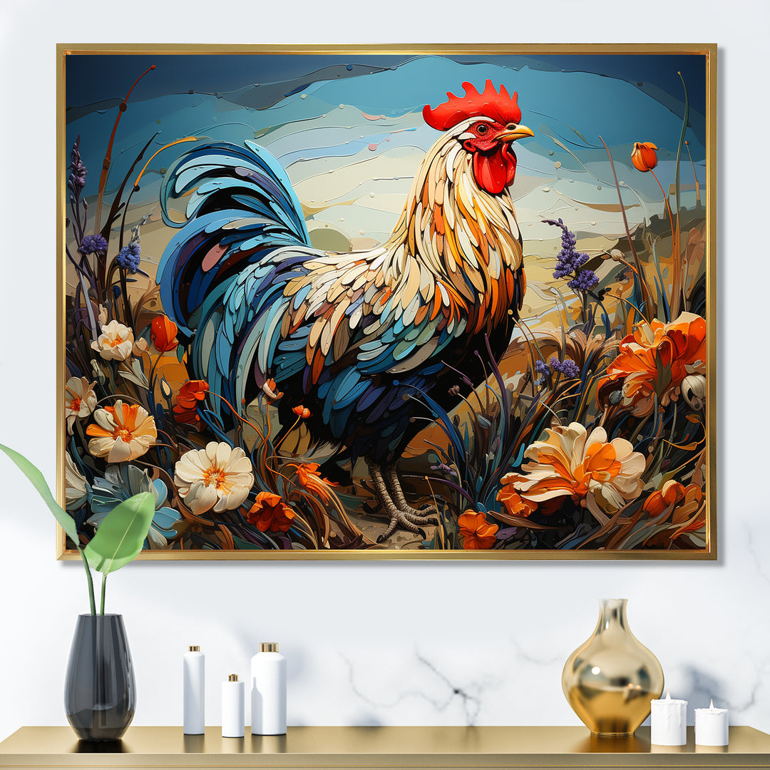 Rooster floral farm meadow - Rooster Wall Decor