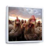 Red Chicken family at sunset - Chicken Wall Art Prints