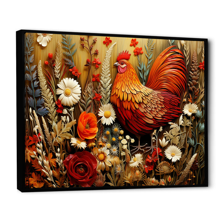 Country Quill floral Rooster - Red Chicken Wall Art