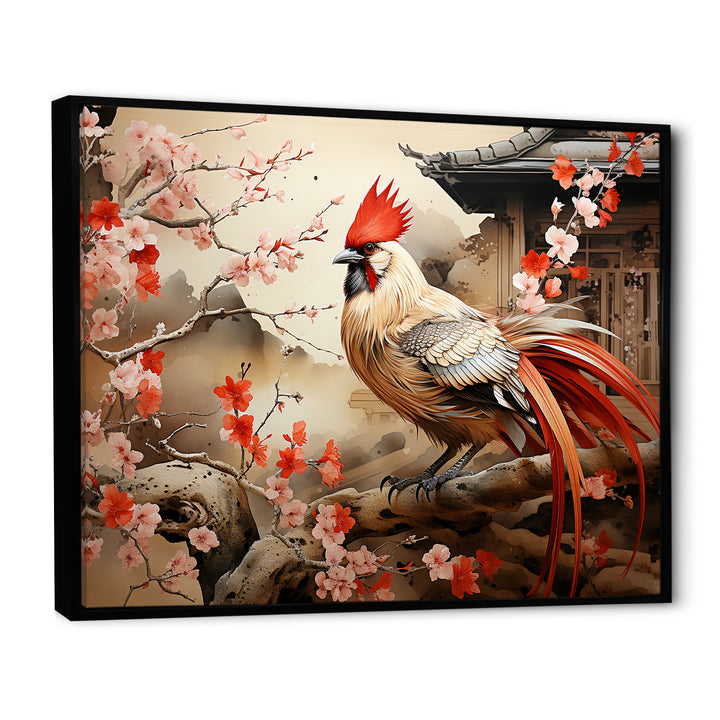 Japan beige and red Rooster - Rooster Living Room Wall Art