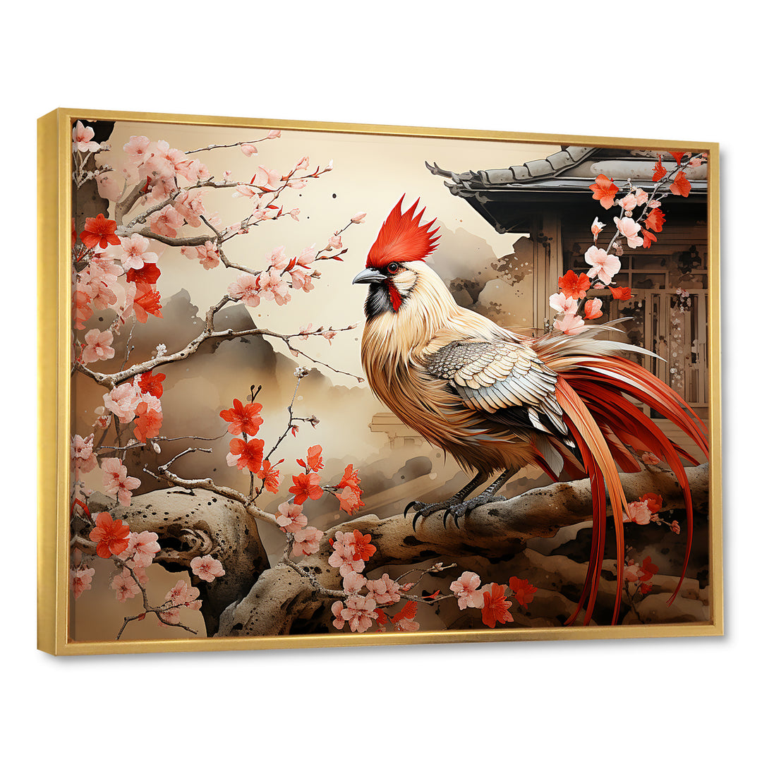 Japan beige and red Rooster - Rooster Living Room Wall Art