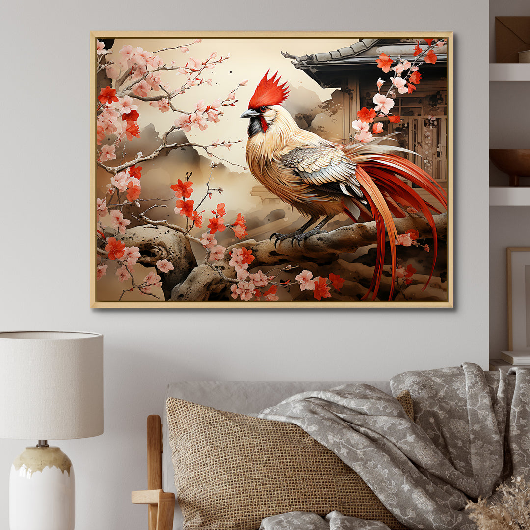 Japan beige and red Rooster - Rooster Living Room Wall Art
