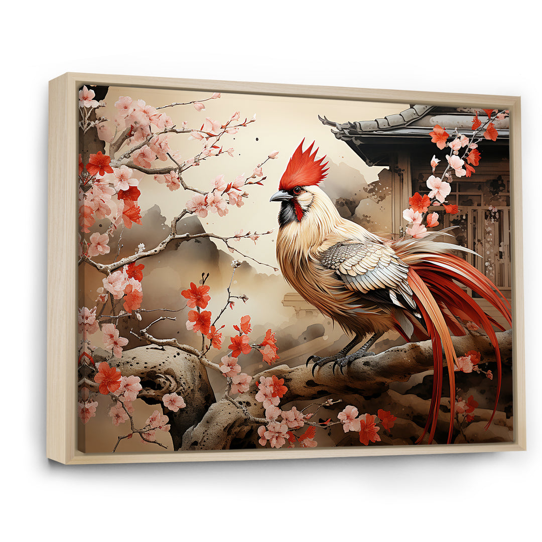 Japan beige and red Rooster - Rooster Living Room Wall Art