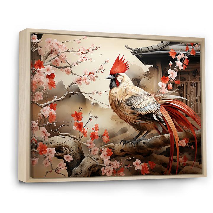 Japan beige and red Rooster - Rooster Living Room Wall Art